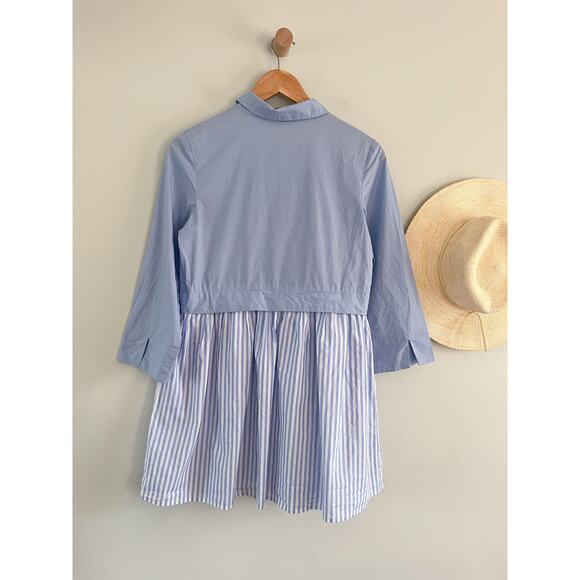 English Factory | Stripe Contrast Mini Shirtdress in Powder Blue | Sz XS - Picture 9 of 11